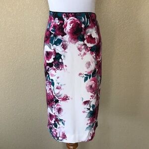 White House Black Market Floral Pencil Skirt - Pink and Green